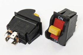 Фото 1/5 Переключатель клавишный, контакты 4T, 8А, ON-OFF, подсветка черная/красная/ ключ-желтая, HY-7