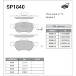 sp1840, Колодки торм.дисковые Hi-Q Renault Samsung LAGUNA II (BG0/1) 01-07