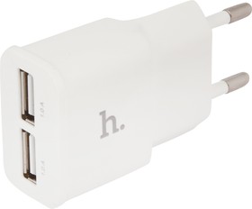 Фото 1/3 Блок питания (сетевой адаптер) HOCO UH202 с 2 USB портами 2,4 A белый