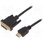 AK-330300-020-S, Cable; HDMI 1.4; DVI-D (18+1) plug,HDMI plug; 2m; black; 30AWG