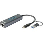 Сетевой адаптер D-Link DUB-2332/A1A Gigabit Ethernet / USB Type-C с 3 портами ...