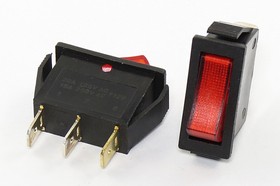 Фото 1/5 Переключатель клавишный, контакты 3T, 15А, OFF-(ON), подсветка красная, MRS-111-1C