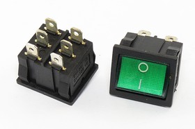 Фото 1/5 Переключатель клавишный, контакты 6T, 6А, ON-ON, подсветка черная/ILзеленая, MRS-202-4
