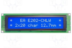 EA E202-CNLW, Дисплей: LCD; алфавитно-цифровой; STN Negative; 20x2; голубой