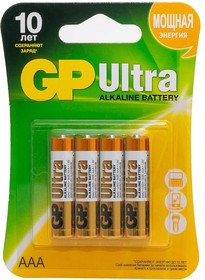 Фото 1/5 Батарейки GP Ultra Alkaline AAA (LR03), 4 шт. (24AU-CR4)