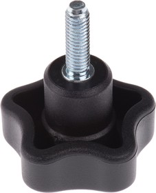 Фото 1/2 69901 Black Multiple Lobes Clamping Knob, M6, Threaded Stud