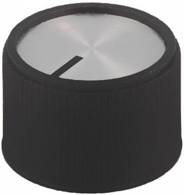 Фото 1/2 Rotary knob, 6 mm, plastic, black/silver, Ø 24.3 mm, H 16 mm, A1324260
