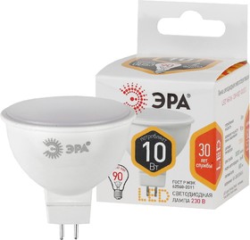 Фото 1/4 Лампочка светодиодная ЭРА STD LED MR16-10W-827-GU5.3 GU5.3 10Вт софит теплый белый свет Б0032995