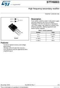 STTH6003CW, Диод быстродействующий 300В, 30А, 55нс [TO-247], ST ...