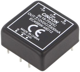 Фото 1/2 EC4SBW-48D12, Isolated DC/DC Converters - Through Hole DC-DC Converter, 20 Watt, 4:1 Input Range, +/-12VDC Output, 18-75VDC Input, +/-830mA