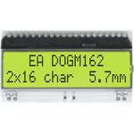 EA DOGM162E-A, Дисплей: LCD, алфавитно-цифровой, STN Positive, 16x2, 55x27,94мм