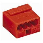 Micro junction box terminal, 4 pole, 0.6-0.8 mm², clamping points: 4, red, clamp connection, 6 A