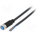 YF8U13-020UA1XLEAX, Female 3 way M8 to Unterminated Sensor Actuator Cable, 2m