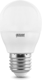 Фото 1/2 Лампа светодиодная Gauss Elementary 6Вт цок.:E27 шар 220B 3000K св.свеч.бел.теп. (упак.:10шт) (53216)