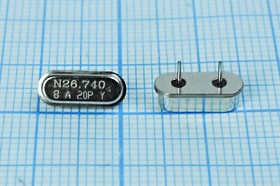 Кварцевый резонатор 26740 кГц, корпус HC49S3, нагрузочная емкость 20 пФ, точность настройки 20 ppm, 1 гармоника, 4мм (N 20pf)