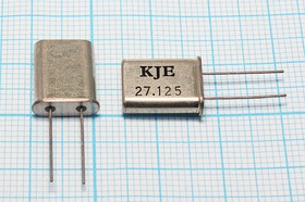 Резонатор кварцевый 27.125МГц в корпусе HC49U, 3-ья гармоника, нагрузка 20пФ; 27125 \HC49U\20\ 15\\\3Г (KJE)