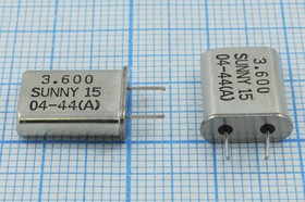Кварцевый резонатор 3600 кГц, корпус HC49U, нагрузочная емкость 15 пФ, точность настройки 30 ppm, стабильность частоты 30/-20~70C ppm/C, мар