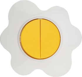 Фото 1/3 KR-78-0630, Выключатель двухклавишный HAPPY Яичница скрытой установки, желтый/белый