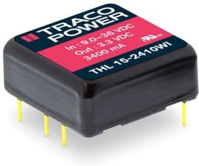 THL 15-4812WI, Isolated DC/DC Converters - Through Hole 18-75Vin 12V 1.25A 15W 1x1 Reg Iso SIP