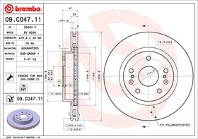 09.C047.11, Диск торм.пер.SUZUKI VITARA 15= /SX4 13= 279.5x22, BREMBO | купить в розницу и оптом