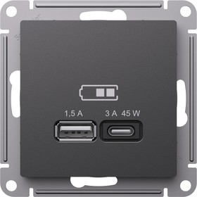 Фото 1/3 Розетка USB AtlasDesign тип A+C 45Вт высокоскор. ЗУ QC PD механизм базальт SE ATN001429