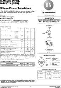 MJ15024G, Транзистор NPN 250В 16А 250Вт [TO-3], ON Semiconductor ...