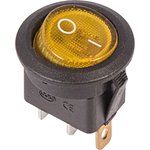 36-2572, Выключатель клавишный круглый 250V 6А (3с) ON-OFF желтый с подсветкой ...