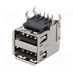 690-008-221-904, Гнездо; USB A; THT; угловой 90°; двойное; USB 2.0; позолота