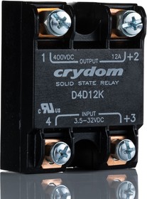 Фото 1/4 D4D12K, Sensata Crydom 1-DC Series Solid State Relay, 12 A dc Load, Panel Mount, 400 V dc Load, 32 V dc Control