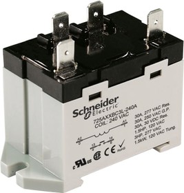 725BXXBC3ML-120A, Power Relay - DPST-NO - 120 VAC - 25 A - 5200 Ohm - DIN/Panle Mount - Blade Terminals.