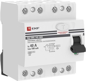 Фото 1/6 Выключатель дифференциального тока (УЗО) 4п 40А 100мА тип AC ВД-100 (электромех.) PROxima EKF elcb-4-40-100S-em-pro