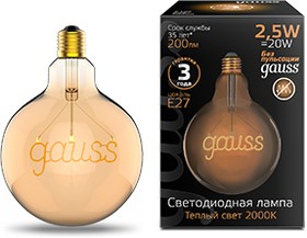 Фото 1/8 Gauss Лампа Filament G125 2,5W 200lm 2000К Е27 golden LED