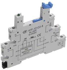 Фото 1/2 41F-1Z-C1-5, 5 Pin 250V ac DIN Rail Relay Socket, for use with HF41F Series Relays