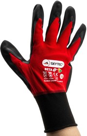 Фото 1/3 SKY504, Red Nylon General Purpose Work Gloves, Size 10, Large, Nitrile Coating