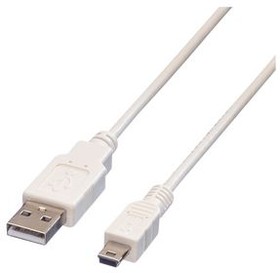 11.99.8718, Cable, USB-A Plug - USB Mini-B 5-Pin Plug, 1.8m, USB 2.0, White