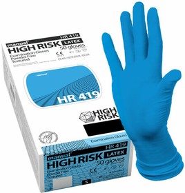 Фото 1/3 Перчатки латексные смотровые MANUAL HIGH RISK HR419 Австрия, 25 пар (50 шт.), размер L (большой)