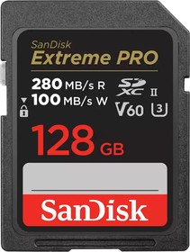 Фото 1/6 SDSDXEP-128G-GN4IN, Флеш карта SD 128GB SanDisk SDXC Class 10 V60 UHS-II U3 Extreme Pro 280/100MB/s