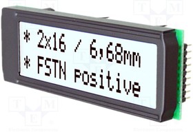 EA DIP162J-DN3LW, Дисплей: LCD; алфавитно-цифровой; FSTN Positive; 16x2; 68x26,8мм
