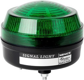Фото 1/2 MS86L-FFF-G-F 90-240VAC cветосигнальная низкопрофильная светодиодная лампа диаметром 86мм (цвет зелёный, постоянное/мигающее свечение)