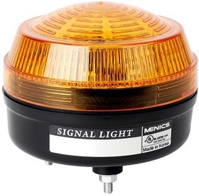 Фото 1/2 MS86L-FFF-Y-F 90-240VAC cветосигнальная низкопрофильная светодиодная лампа диаметром 86мм (цвет желтый, постоянное/мигающее свечение)