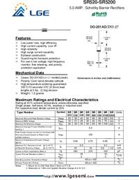 SR5200, Диод с барьером Шоттки (SBD) 50мкА, 200 В, 200 В, одиночные ...
