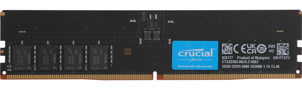 Модуль памяти Crucial 32Gb DDR5 DIMM 5600MHz CL46-45-45, 1.1V