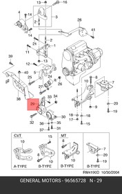96565728, Кронштейн опоры двигателя пер.