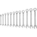 14722, Набор ключей комбинированных трещоточных 6-19 мм, 12 шт., CrV, матовый хром