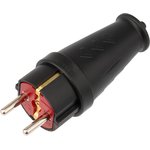 111-200, Вилка влагозащищенная прямая COMPACT, с/з, 16А, IP44 каучук, черная