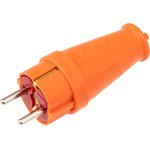 111-202, Вилка влагозащищенная прямая COMPACT, с/з, 16А, IP44, каучук, оранжевая