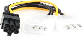 Фото 1/10 Кабель питания PCIe Cablexpert CC-PSU-6, 2хMolex 3pin(M) / PCIe 6pin (M), медн.проводник, 15 см, пакет