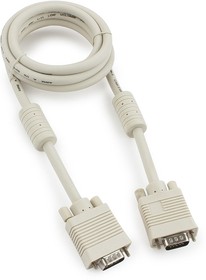 Фото 1/6 Кабель VGA Premium Cablexpert CC-PPVGA-6, 15M/15M, медь, двойной экран, 2 фер.кольца, 1.8м, серый, пакет