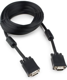 Фото 1/8 Кабель VGA Premium Cablexpert CC-PPVGA-5M-B, 15M/15M, медь, двойной экран, 2 фер.кольца, 5м, черный, пакет