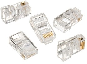 Фото 1/10 Разъем (коннектор) Cablexpert RJ-45 (8P8C) LC-8P8C-001 (3-fork), 3 зубца, кат.5e, контакты 6 микрон, для однож. кабеля, 100шт, пакет